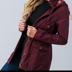 Maroon jacket with plaid lining